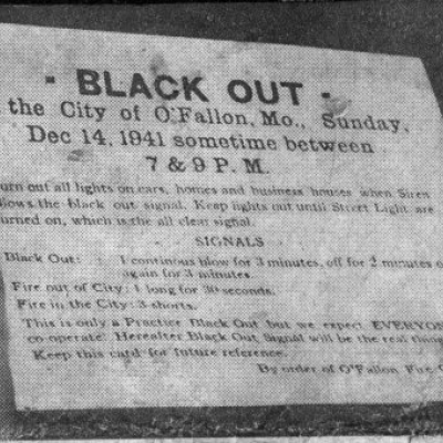 During WWII, O'Fallon took part in Black Out Drills and raised money through war bond drives