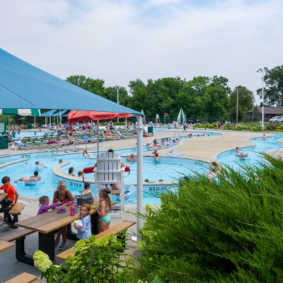 Enjoy shaded seating while eating lunch, then dive back in!