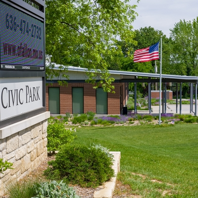 Krekel Civic Center sits at the entrance to Civic Park