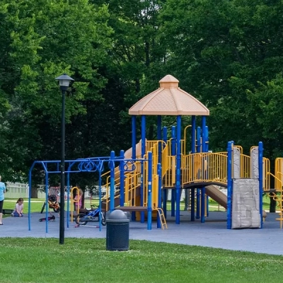 The six-acre Knaust Park has a multi-use court and playground.