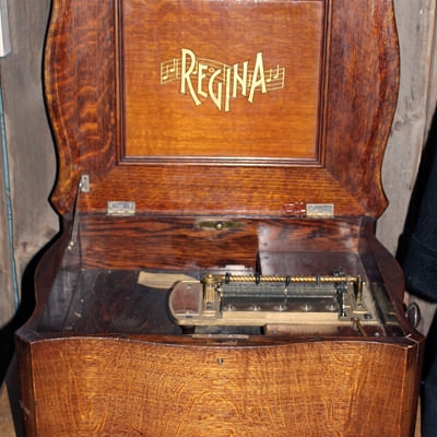 A hand-cranked record player is one of many interesting exhibits.