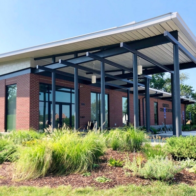 Native plants welcome guests at the entrance to Krekel Civic Center