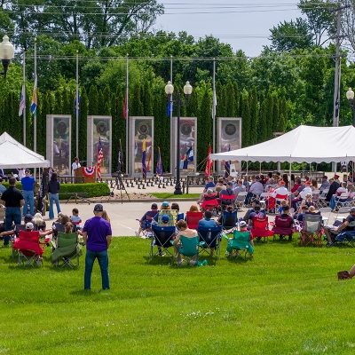 Patriotic events draw crowds of hundreds to the memorial.