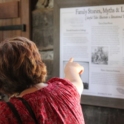 Visitors tour the rebuilt Fort