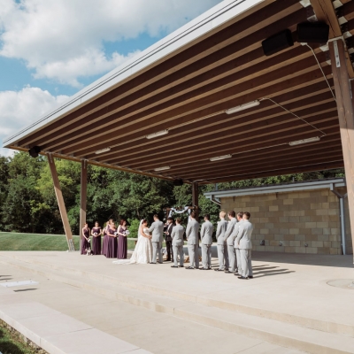 Couples enjoy the spacious layout of the outdoor space adjacent to O'Day Lodge.