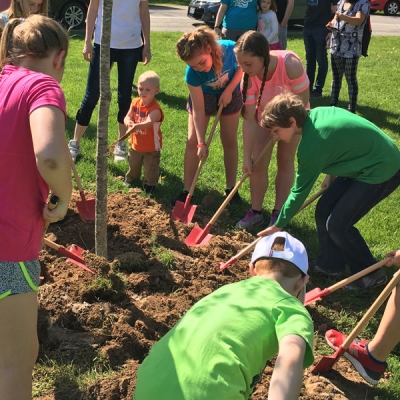 Children volunteer for Arbor Day planting