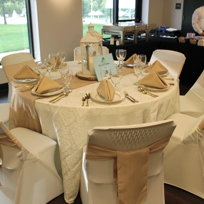 A staged table setting on display at Krekel Civic Center