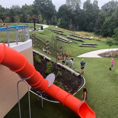 A bright orange slide at O'Day Park