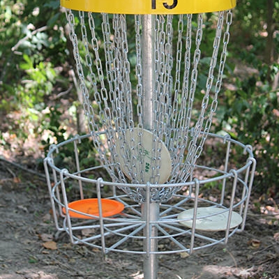 Brightly colored baskets mark each hold at The Fort