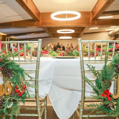 Mrs. and Mr. decorations at a winter wedding in O'Day Lodge.